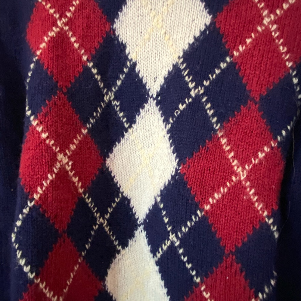 Vintage Billy Kelly 100% Wool Argyle Navy Blue & Maroon Sweater Made in Ireland - Picture 3 of 7